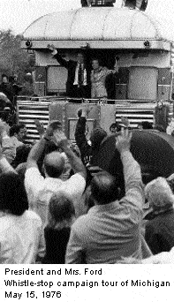 Predident and Mrs Ford whistle-stop campaign tour of Michigan May 15 1976